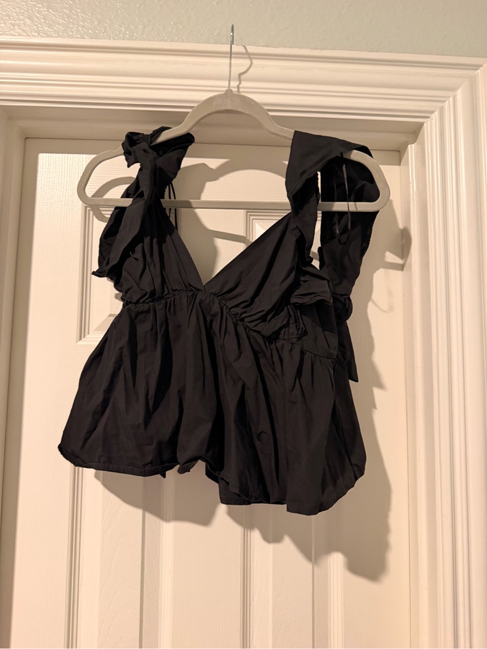 Black Tie-Shoulder Flared Tank Top - Women